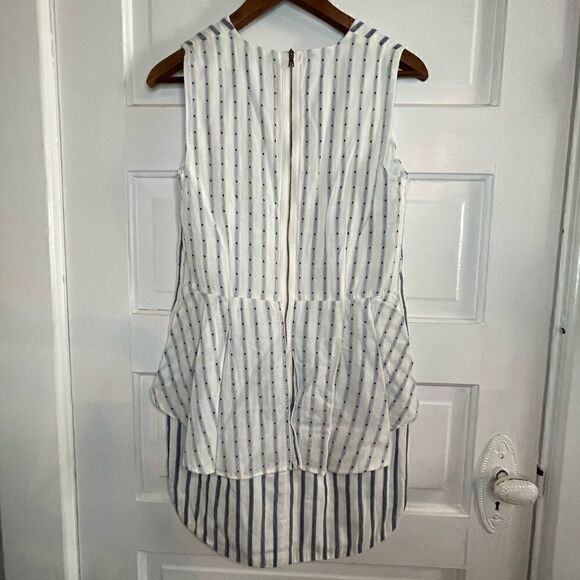 BCBGMaxAzria Blue & White Vertical Striped Sleeveless Dress w/ Exposed Zipper - Picture 7 of 13